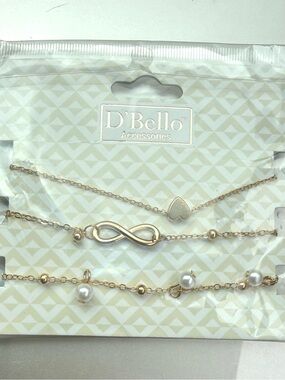 Gold Infinity, Heart & Pearl Layered Bracelet Set